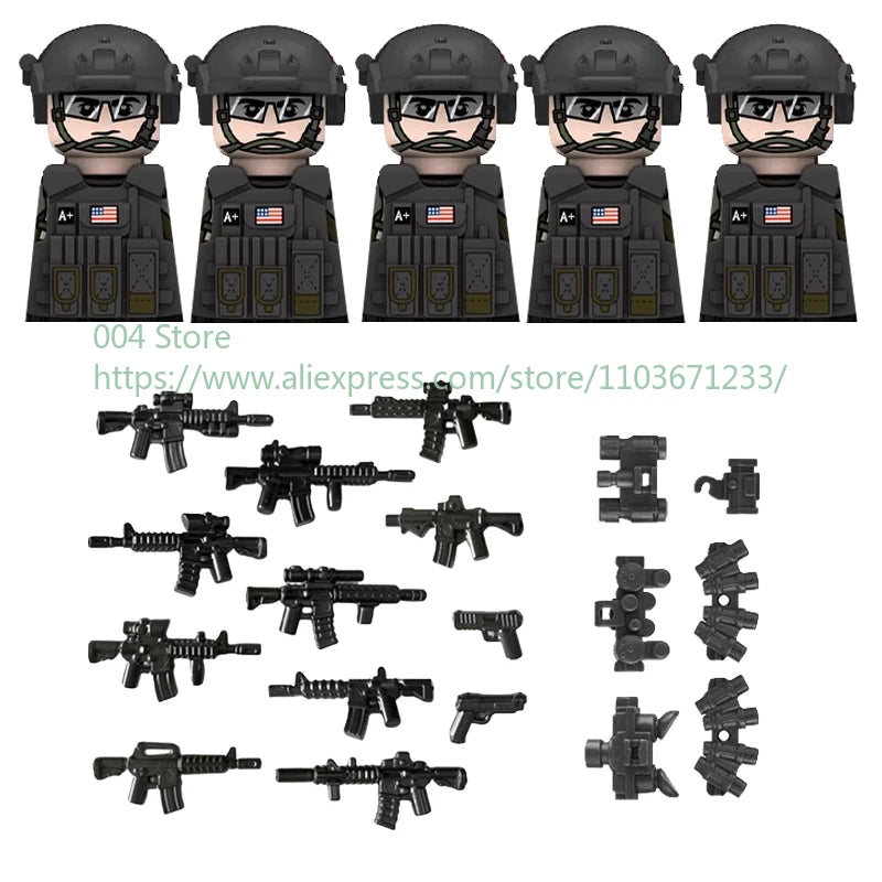 Military Special Forces Action Figure Building Blocks Ghillie Suit Weapons Sniper SWAT Ghost KSK Police Bandit Boy Toy Gift F029