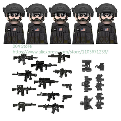 Military Special Forces Action Figure Building Blocks Ghillie Suit Weapons Sniper SWAT Ghost KSK Police Bandit Boy Toy Gift F029