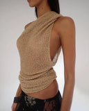 Jaded London Gold Knit Hollowed-Out One-Piece Top Halter Shawl Multi-Wear Holiday Style Halter