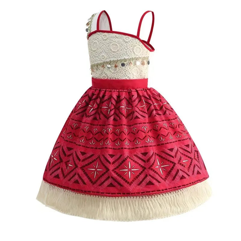 Disney Moana 2 Vaiana Costume Girls Princess Dress Children Purim Lace Clothes Kids Cartoon Cosplay Outfits Birthday Party Frock