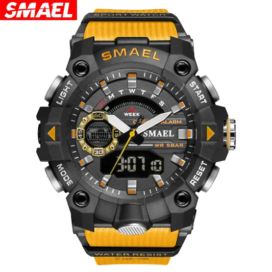 Relojes deportivos de moda SMAEL para hombre, resistentes a los golpes, 50 m, impermeables, reloj de pulsera con alarma LED, cronómetro, reloj militar 8040 para hombre