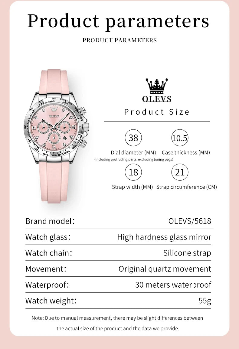Relógio feminino de Olevs de luxo pulseira de silicone cronógrafo multifuncional calendário a prova de agua 5618