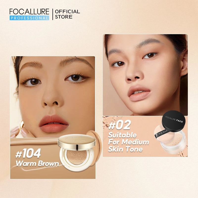 FOCALLURE Air Cushion Poreless BB Cream Resistente al agua Corrector facial iluminador de larga duración Base mate Cosméticos con borla