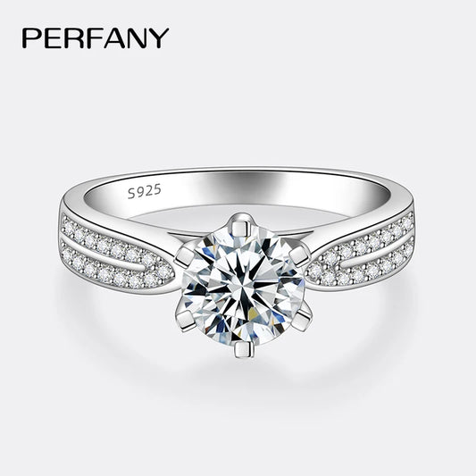 Anillo de moissanita PERFANY de 0,5-2 quilates para mujer, plata pura S925, certificado GRA de laboratorio, joyería de lujo para bodas con diamantes.
