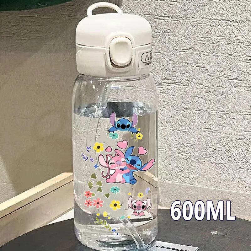 600/400ML Lilo&Stitch Straw Bottles Disney Drinking Office Transparent Portable Anti Drop Children's Water Bottle PC Material