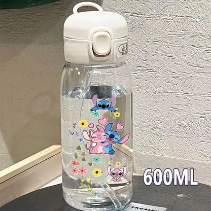 600/400ML Lilo&Stitch Straw Bottles Disney Drinking Office Transparent Portable Anti Drop Children's Water Bottle PC Material