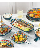 1Pcs Bohemia Retro Ceramic Dinner Plates Sets Food Plate Household Tableware Set Breakfast Plates Salad Soup Bowls Dinnerware