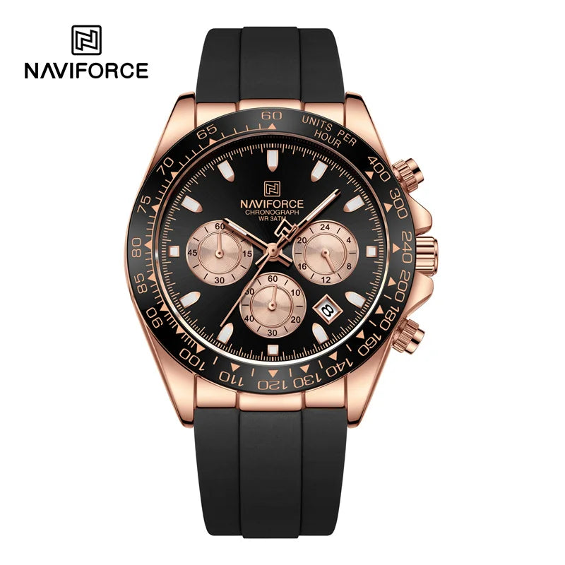 NAVIFORCE Reloj de lujo para hombre, deportivo, resistente al agua, de cuarzo, con correa de silicona, cronógrafo, luminoso, de pulsera, masculino