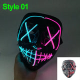 Artigos para Festa de Halloween 2026: Máscara LED Luminosa Estilo "Uma Noite de Crime" (Purge) com Luz Neon EL Sem Fio – Máscara de Rosto Inteiro para Cosplay Adulto (Brilha no Escuro)