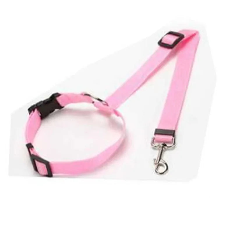 Cinturón de seguridad para mascotas dos en uno de color sólido, correa de nailon para el asiento trasero, arnés ajustable para perros, collar, accesorios para mascotas