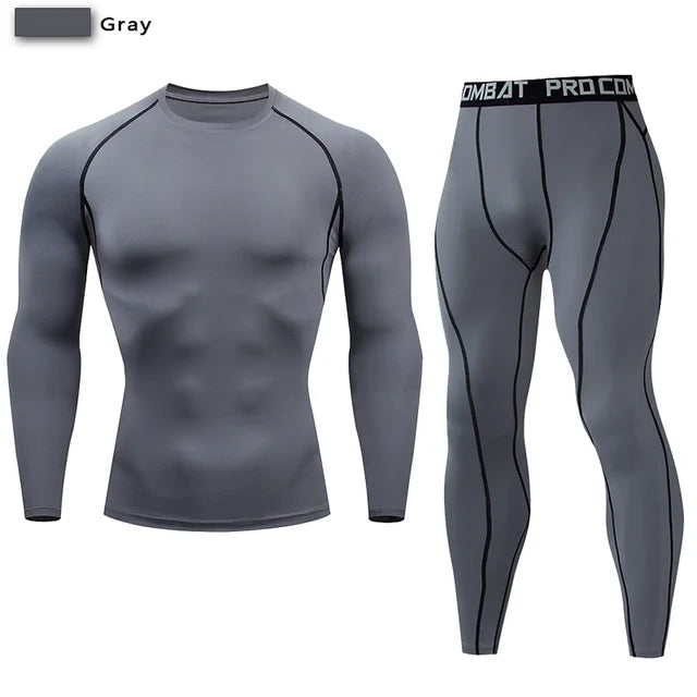 Traje deportivo de compresión para hombre, conjunto deportivo ajustado de yoga, entrenamiento en gimnasio, jogging, ropa deportiva MMA, pantalones de entrenamiento, traje deportivo (2 piezas) 