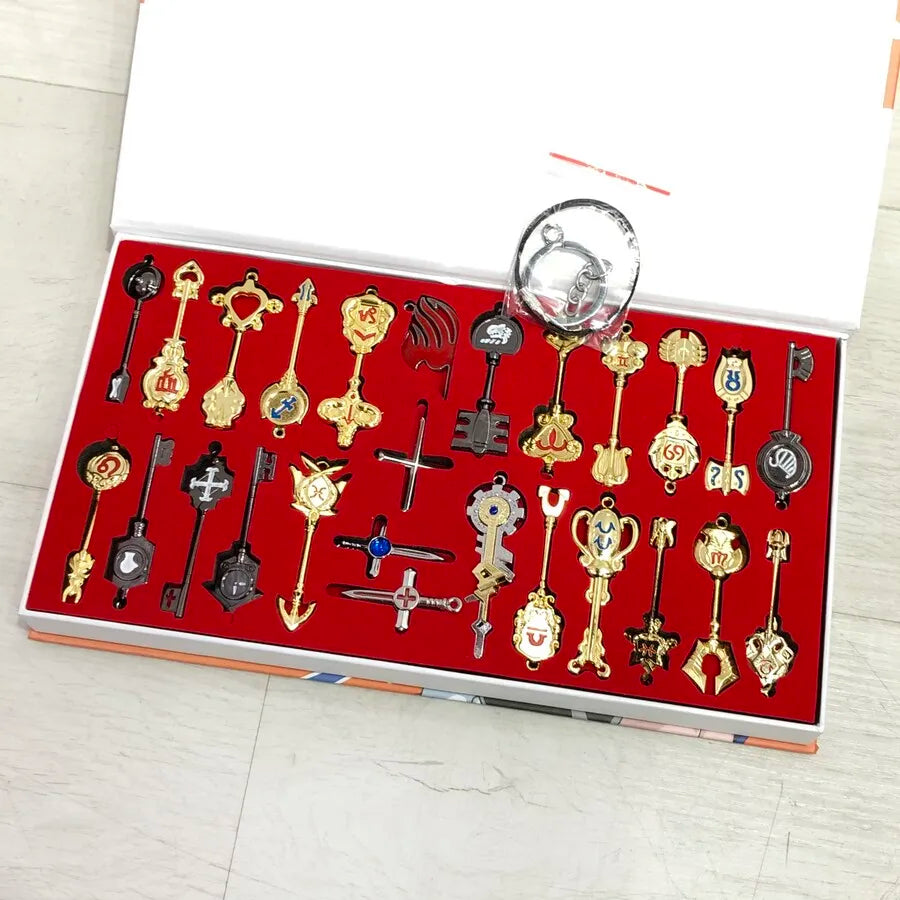 Anime Pendants Jewelry Necklace Keyrings Elsa Lucy Keys Set Zodiac Star Spirit Magician Summons Cosplay Key Ring Gift