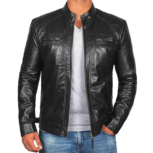 Chaqueta de cuero retro para hombre, nueva chaqueta de cuero estilo punk con cuello alto, estilo rockero, 2024