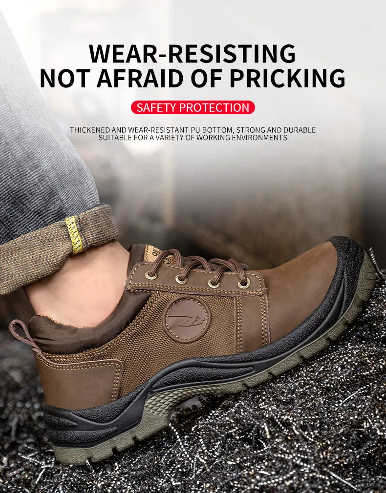 Safety shoes men's leather welding shoes anti-smashing, anti-puncture, non-slip sports Steel toe soft work boots for women