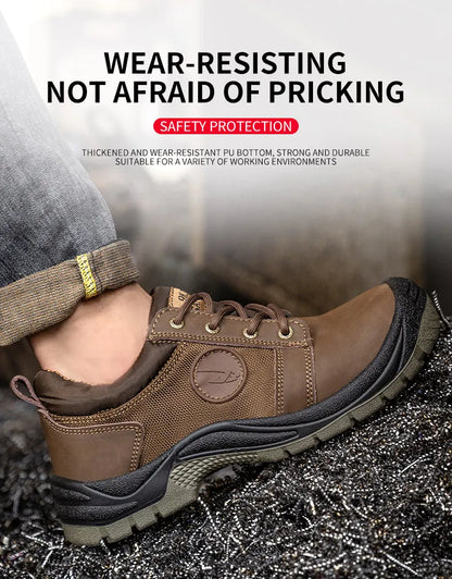 Safety shoes men's leather welding shoes anti-smashing, anti-puncture, non-slip sports Steel toe soft work boots for women