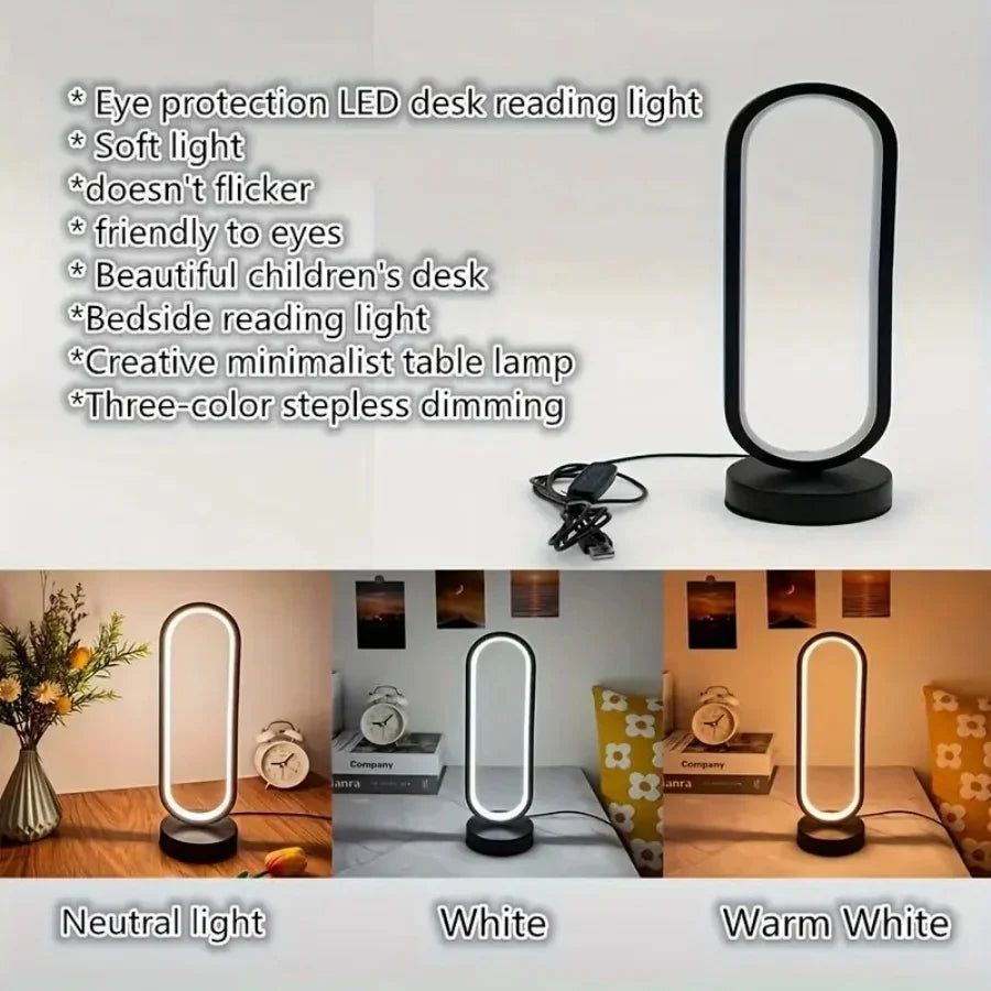 1PC Table lamp Bedroom Ring Table Lamp Living Room Black and White USB Dimming Bedside Lamp LED Small Night Light