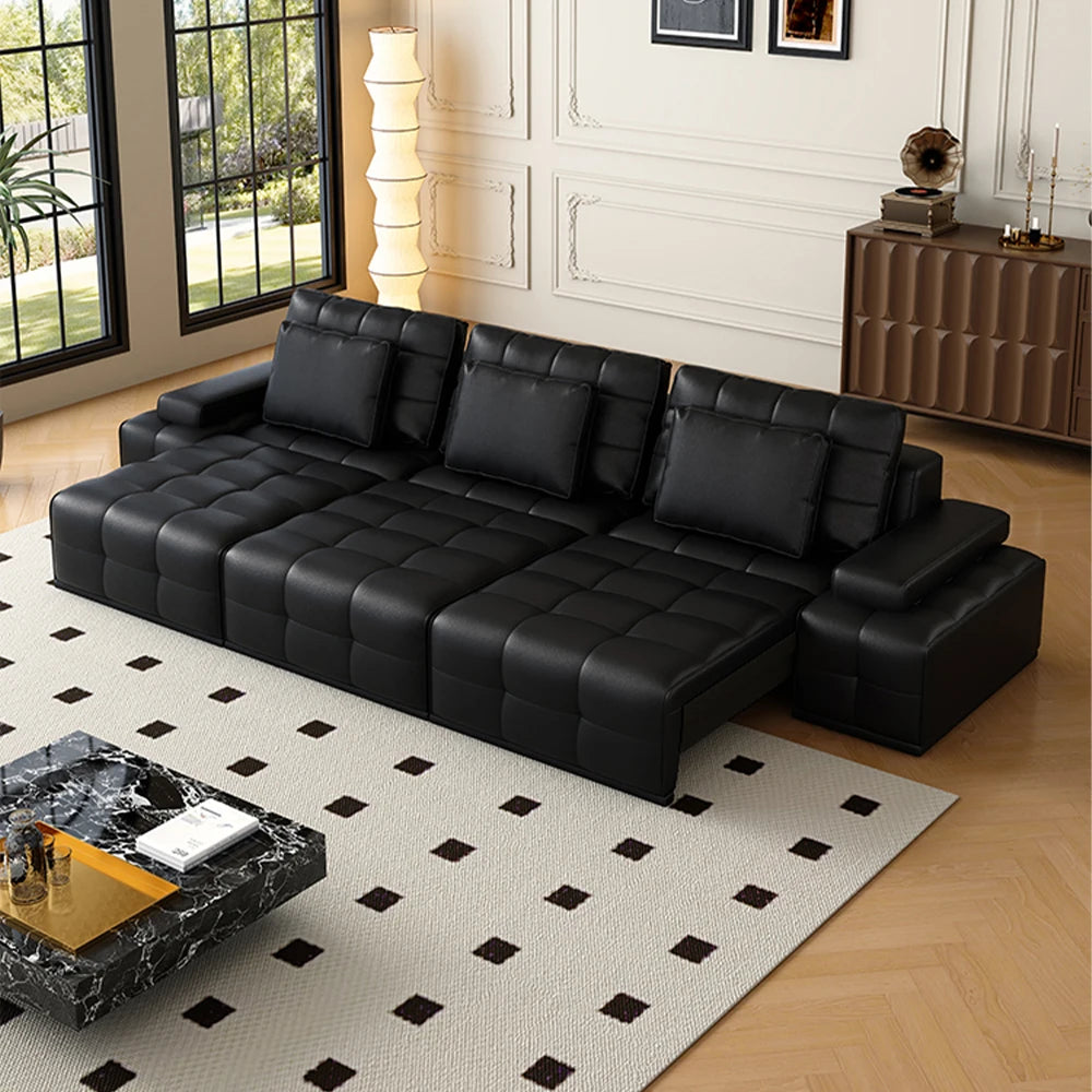 MINGDIBAO Modern Genuine Leather Sectional Sofa Bed – Convertible Couch with Tufted Backrest and Armrest,Functional Sleeper Sofa