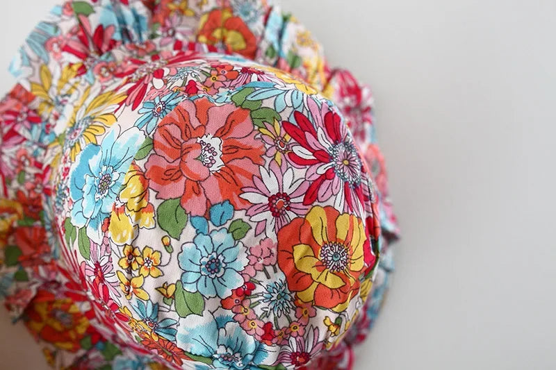Vestido de verano para niña con tirantes y flores fragmentadas, sin mangas, de princesa, para recién nacida de 0 a 3 años, incluye gorro.