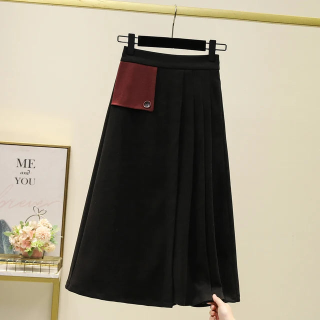 Casual cintura alta solta assimétrica longa a linha saia plissada moda coreana streetwear básico outono inverno roupas tamanhos grandes