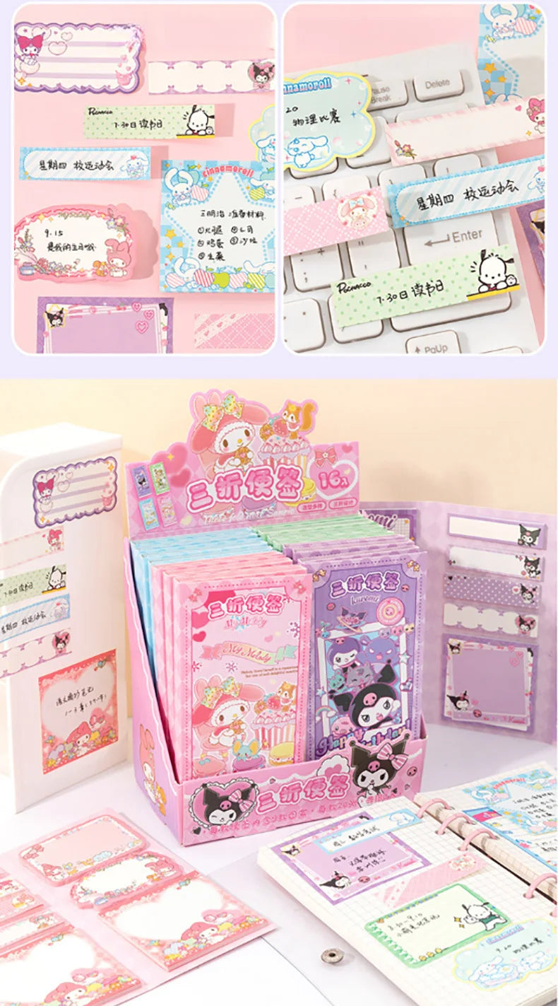 Cute Cartoon Sticky Notes Set 9 Designs 180 Sheets Foldable Memo Pads for Office School Journaling and Desk Organization