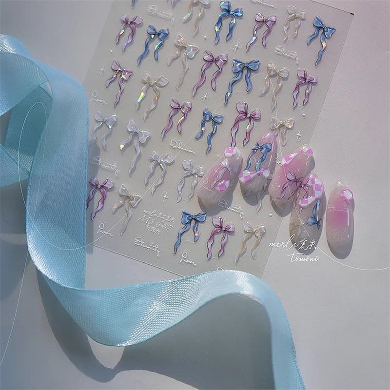 Shining Aurora Shell Light Butterfly Nail Stickers 5D Nail Art Design Decoration Decals DIY Manicure High Quality