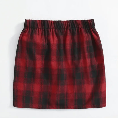 Plus Size Elastic Waist Summer Spring Casual Bandage Plaid Skirt Women Bow Front Vintage Checked Mini Skirt Plus Size Bottoms