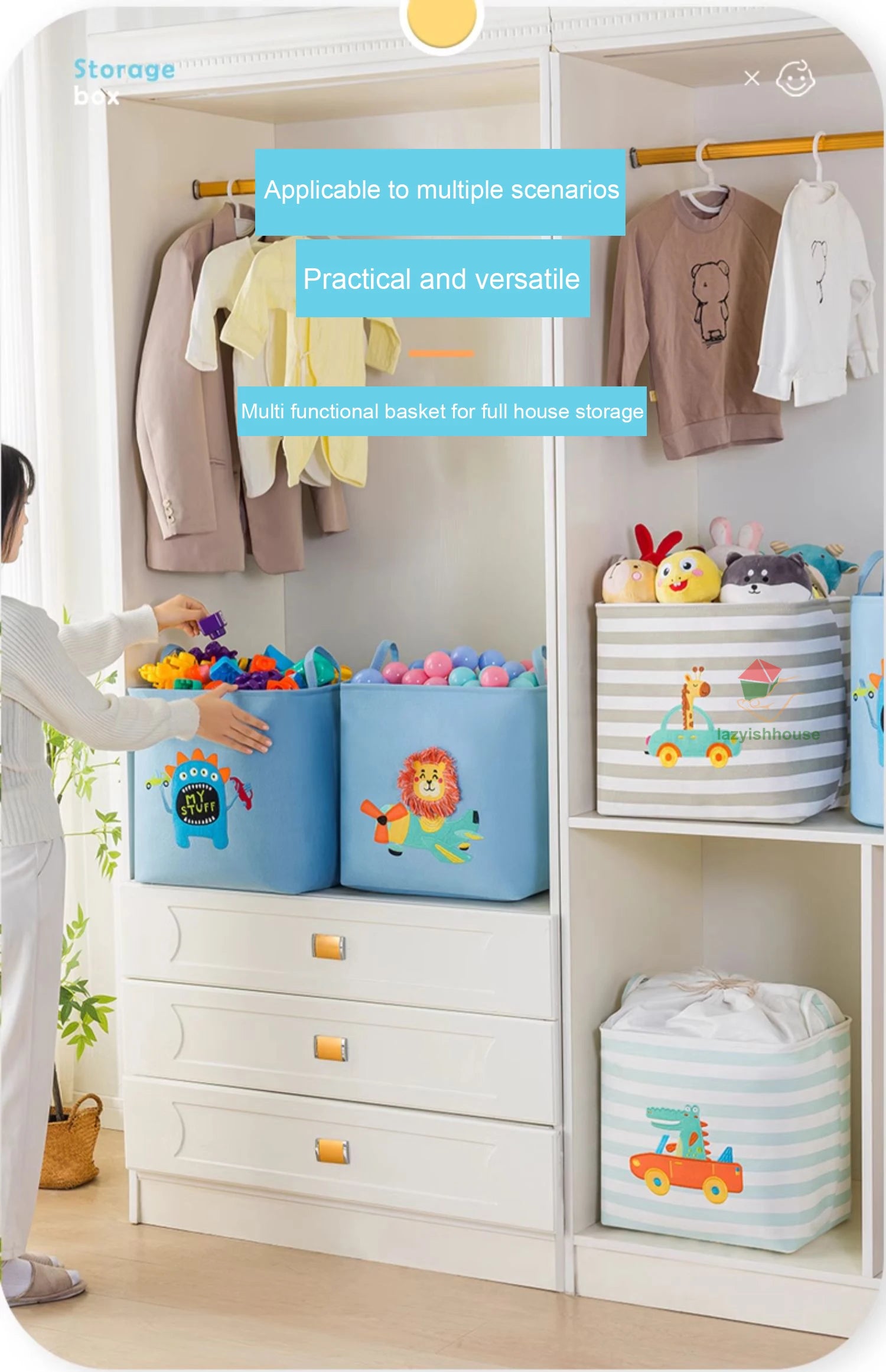 Folding Storage Basket Linen Storage Fabric Wardrobe Office Bedroom Closet Toys Laundry Basket With Handle Storage Organizer new