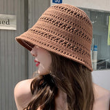 Summer Bucket Hat Fisherman Hat Women Hollow Out Sun Hat Outdoor Casual Versatile Panama Hats Crochet Foldable Caps Beach Cap