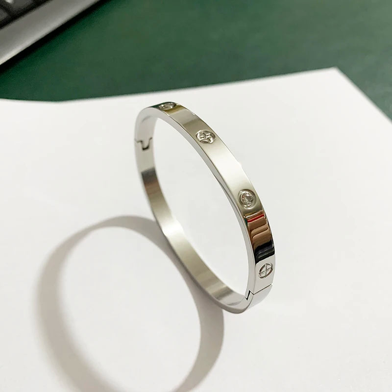 New Design Gold Color Zircon And Cross Nut Nail Bracelet & Bangle For Woman Stainless Steel Screw Brand Jewelry Dropshipping