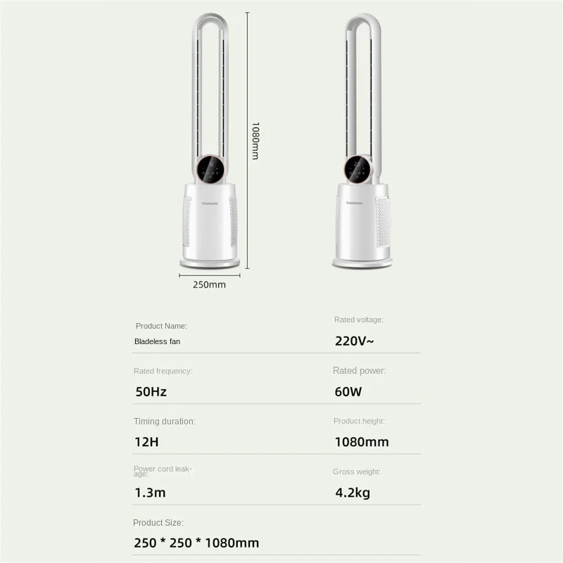 Household Bladeless Fan Wind Air Conditioner Cooling Fan Vertical Shaking Head Electric Fans Standing Fan with Remote Control