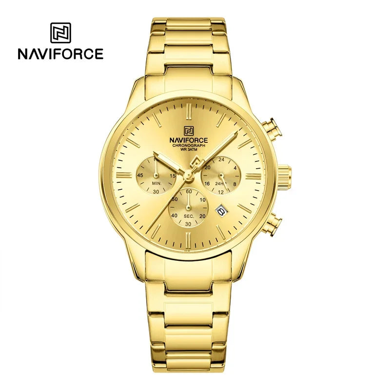 NAVIFORCE NF8076 Sports Watches for Men Stainless Steel Strap Quartz 3ATM Waterproof Shockproof New Fashionable Watch