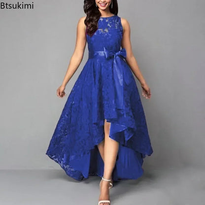 Vestido de dama de honor de boda para mujer 2025, elegante vestido de noche de encaje para fiesta, talla grande, ajustado, de cintura alta, con lazo, maxi vestidos para mujer