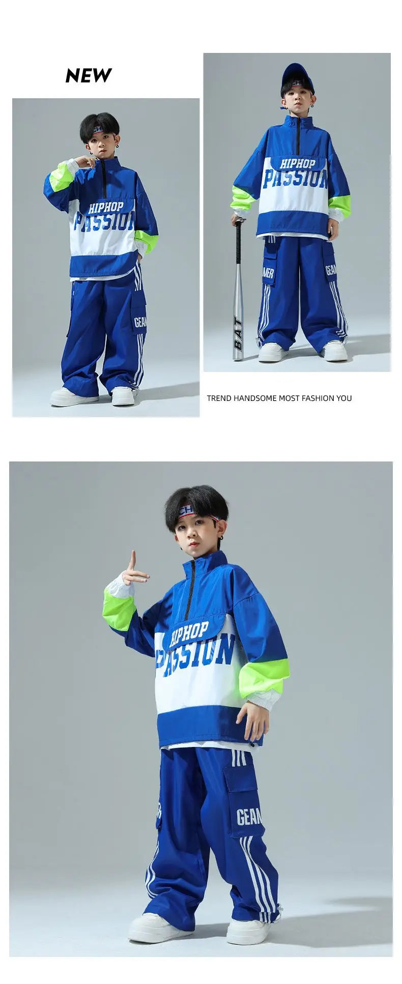 Boys Hip Hop Pullover Street Dance Cargo Pants Girls High Collar Sweatshirt Outfits Kids Jazz Sport Clothes Set Child Streetwear