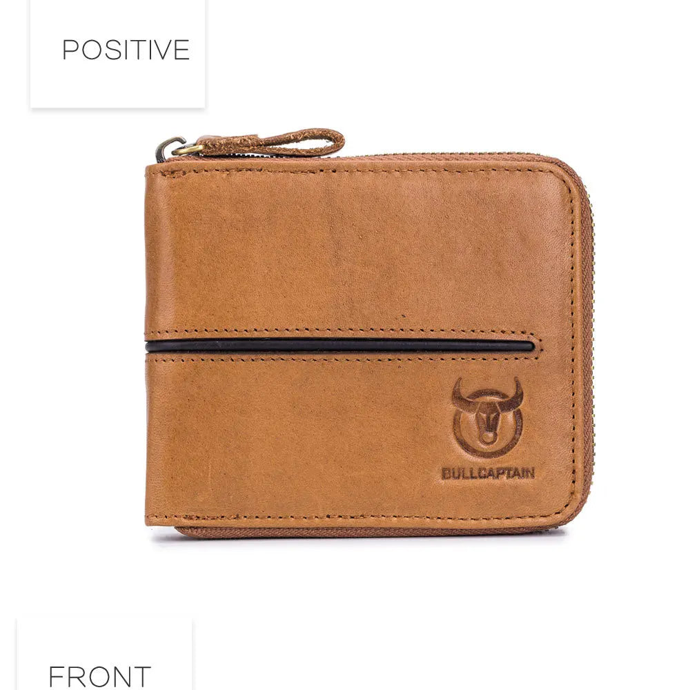 Bullcaptain Genuine Leather Men's Short Wallet Casual Men's Coin Purse Vintage Male Zipper Card Holder Luxury Money Bags JYB022