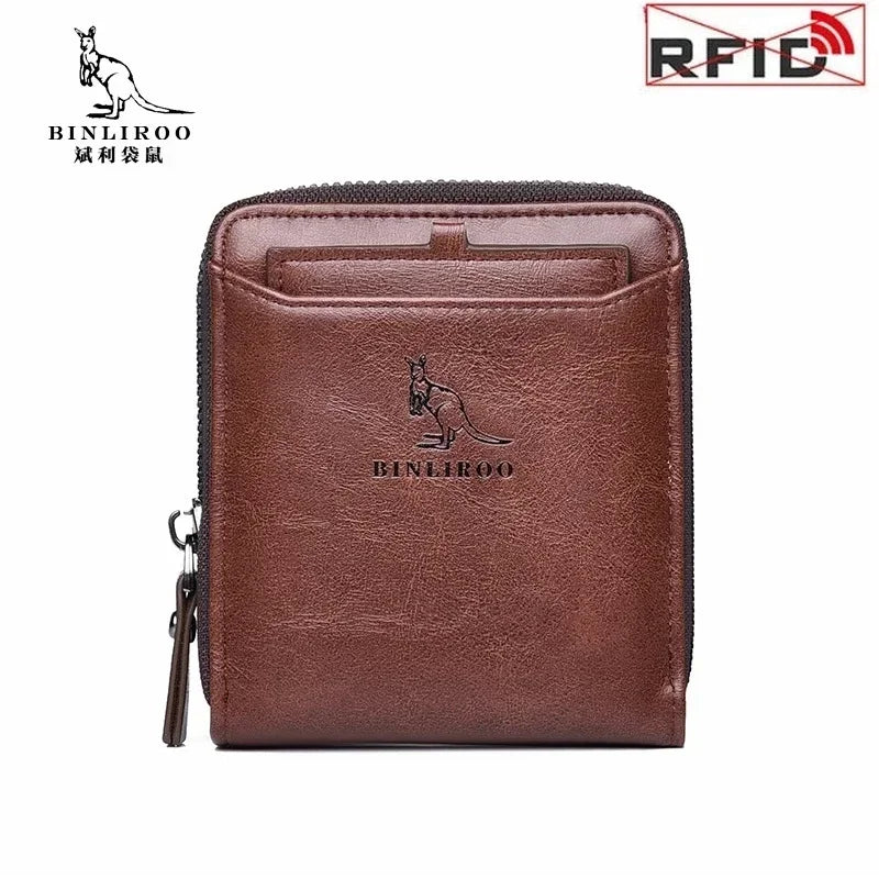 Genuine Leather Men's Wallet Luxury Short RFID Card Holder for Men Zipper Coin Purse Portable Male Wallets Billfold