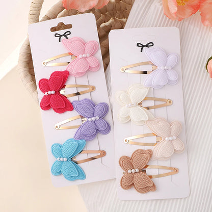 4Pcs/set Cute Baby Girls Knitting Headwear Handmade Crochet Butterfly Alloy Hairs Clips Kids Hairpins Fashion Desgin Headwear