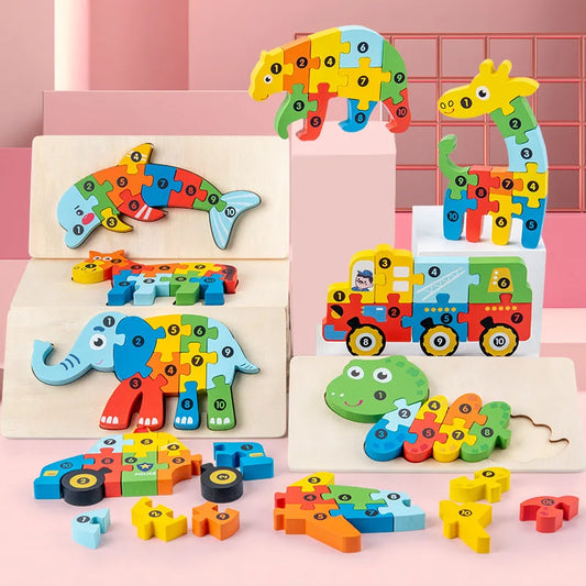 1 rompecabezas 3D de madera con diseño de dinosaurio, rompecabezas de animales, educación temprana, clasificación de colores, juguetes educativos para niños pequeños, regalo