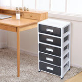 Plastic Storage Tower, Black, 5 Large Drawers with Casters