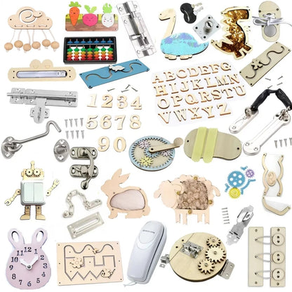 Wooden Busy Board DIY Toy Baby Montessori Sensory Activity Board Accessories For Children Locks Busyboard Parts Educational Toys