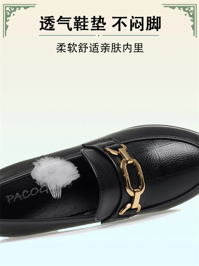 Soft Leather Black Shoe Woman Block Pumps 2024 Thick Bottom Platform Shoes Model Office Work 6.5 cm 8 cm High Heels Grace