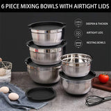 Mixing Bowls with Lids and Non-Slip Bases, Stainless Steel Mixing Bowls Set for Baking, Nesting Storage Bowls, JT227, 6 Pcs