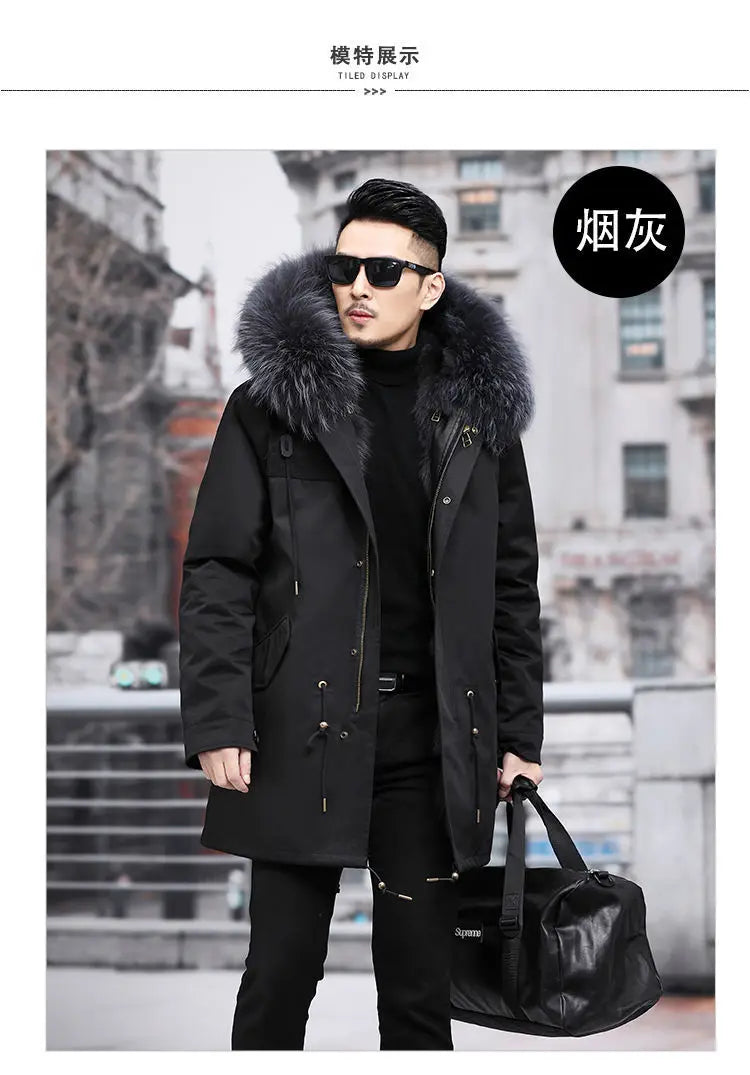 Abrigo de piel sintética Parker para hombre, cálido y nuevo de invierno, de una pieza, de piel sintética de visón, de longitud media.