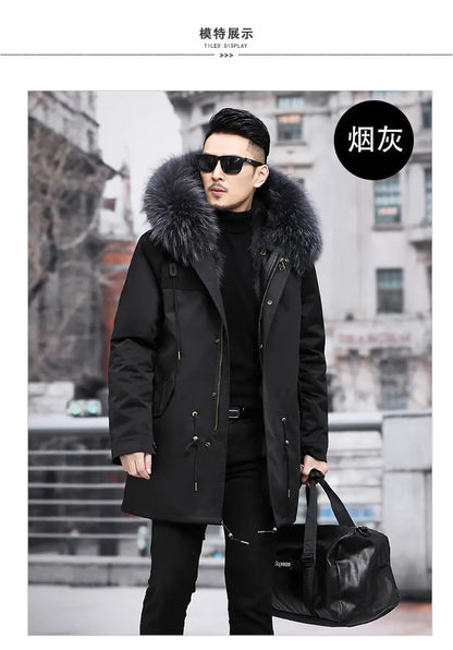 Abrigo de piel sintética Parker para hombre, cálido y nuevo de invierno, de una pieza, de piel sintética de visón, de longitud media.