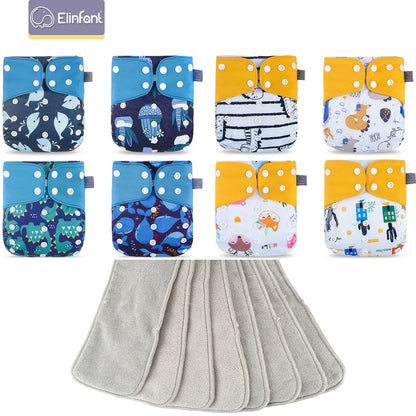 Elinfant New Matching waterproof baby pcoket diapers 8 pcs gray mesh cloth diapers and 8pcs microfiber inserts