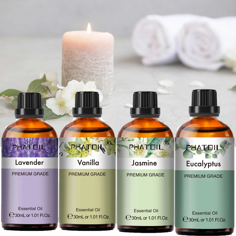 PHATOIL 30ml Óleos Essenciais de Lavanda, Hortelã-pimenta, Baunilha e Melaleuca para Aromaterapia e Fabricação de Velas - Óleos Aromáticos Naturais de Eucalipto