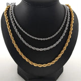 Bwise 3/4mm 316L Rope Chain Necklace Stainless Steel Never Fade Choker Waterproof Men Women Jewelry Gold Color Chains Gift