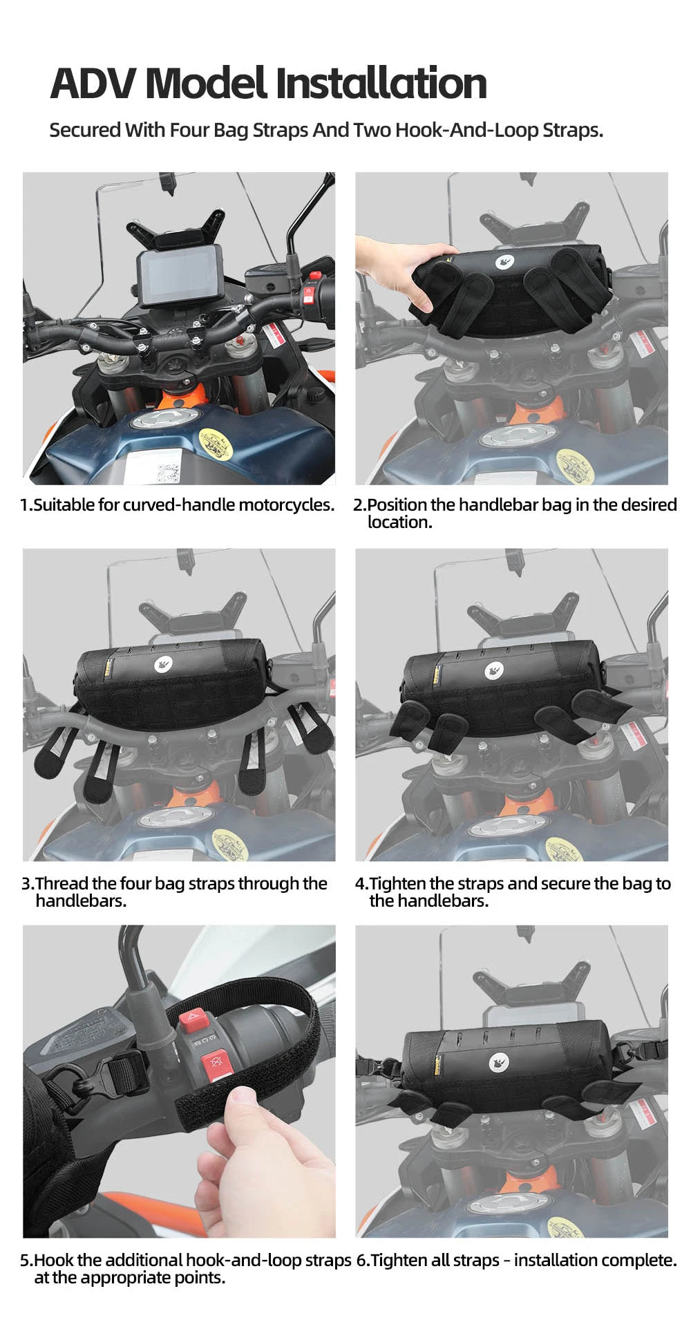 Rhinowalk Motorcycle Handlebar Bag Waterproof Universal Storage Bag Travel Motor Accessory For BMW1250ADV KTM890 CF450 Kawasaki