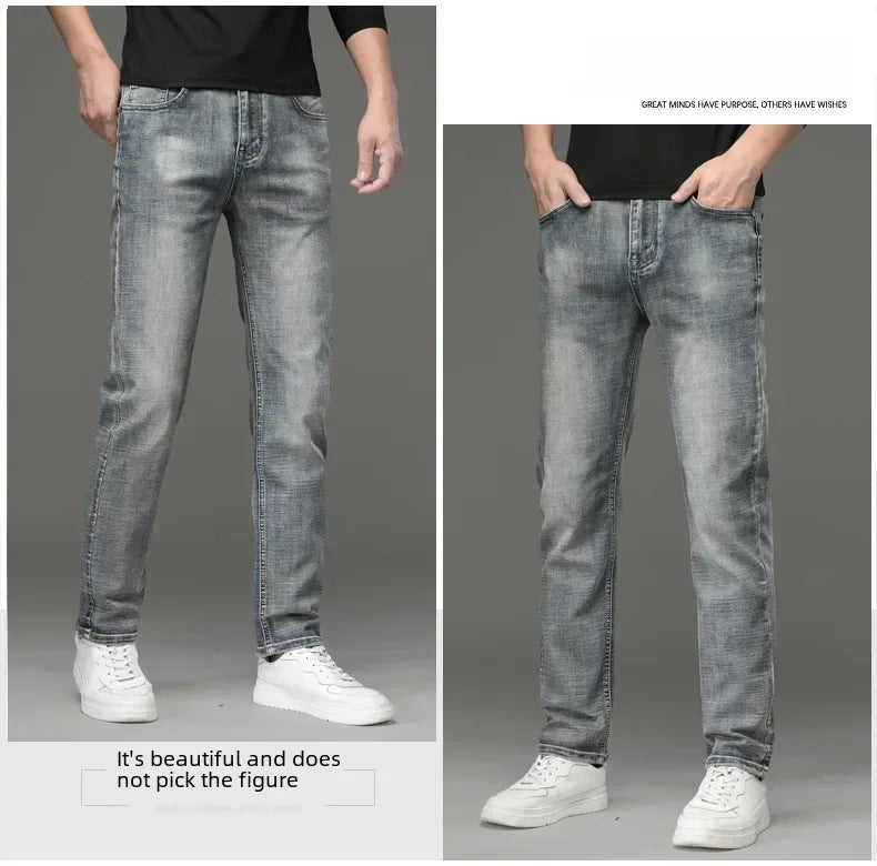Csmor Lee Men's Jean Autumn Winter Loose-fit Straight-leg Trendy Pants Casual Denim Trousers Men Classic Stretch Jeans Fashion