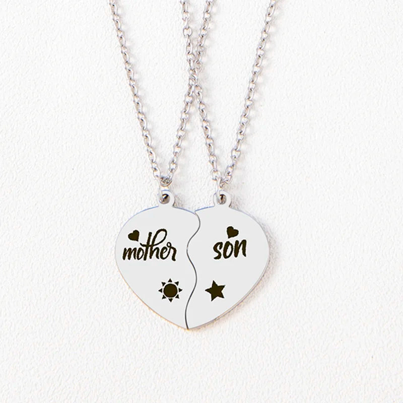 2 pcs/set mãe filha filho coração enigma pingente colar de aço inoxidável sol lua colares para mãe crianças presente