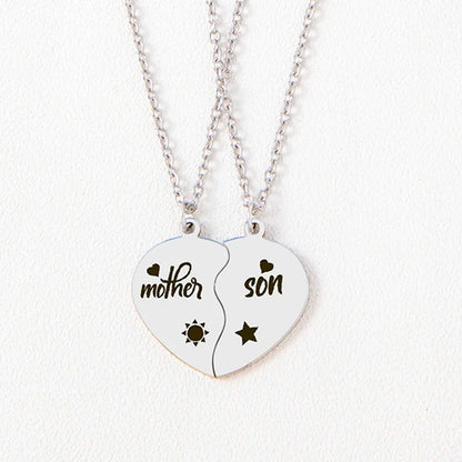 2 pcs/set mãe filha filho coração enigma pingente colar de aço inoxidável sol lua colares para mãe crianças presente